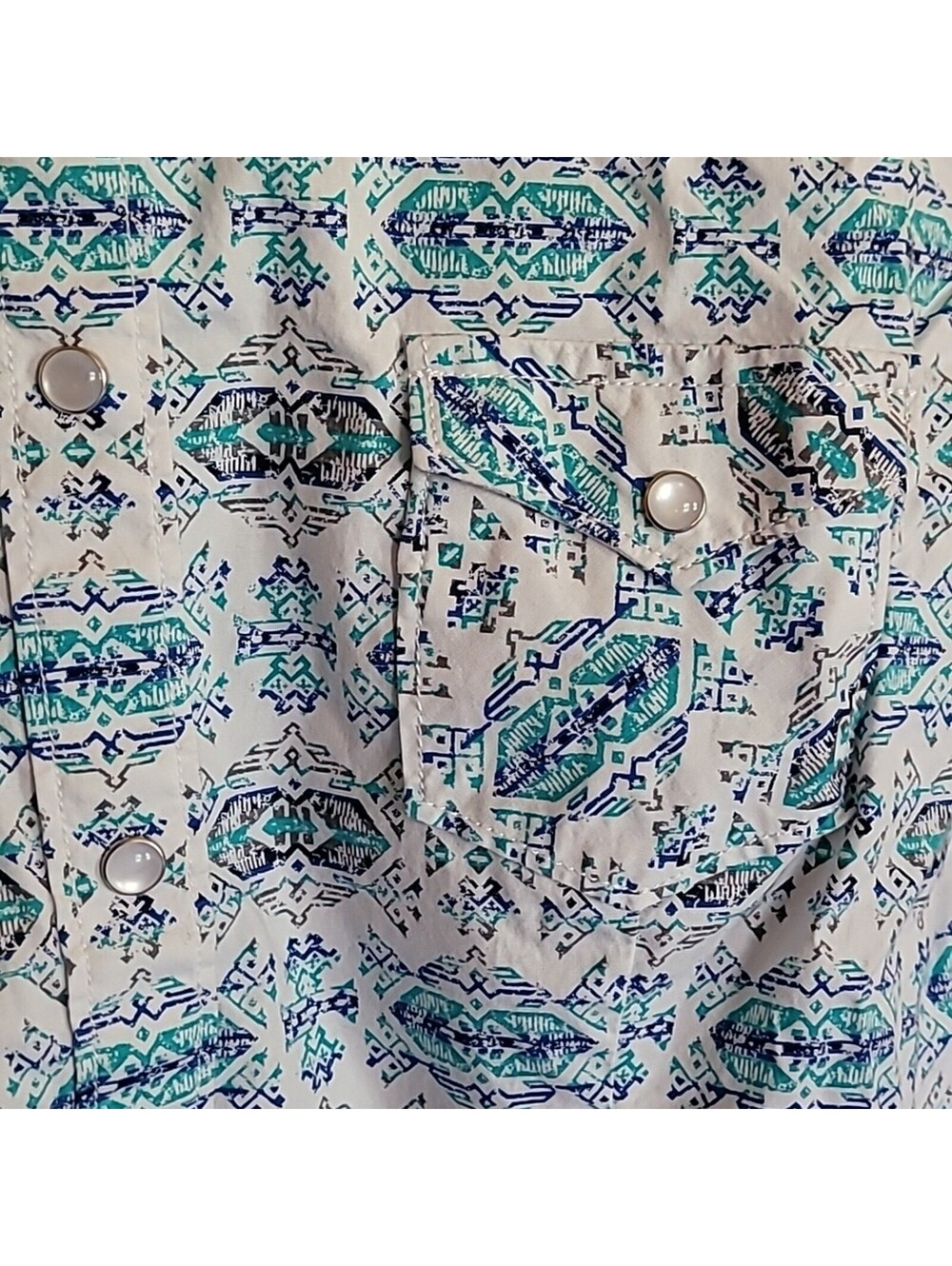 Panhandle Rough Stock Pearl Snap Top, Size L, White, Teal, Navy, & Grey, Western - Picture 4 of 8